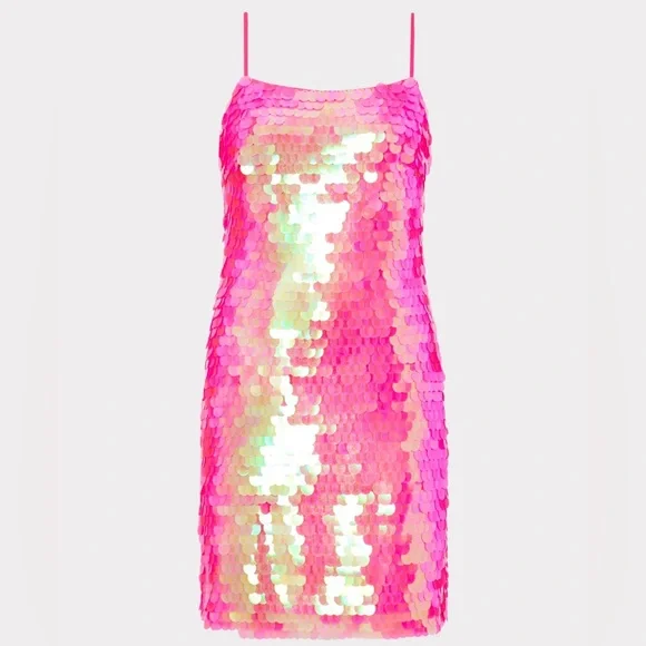 NWT Milly Sequin Slip Mini Party Dress in Neon Pink